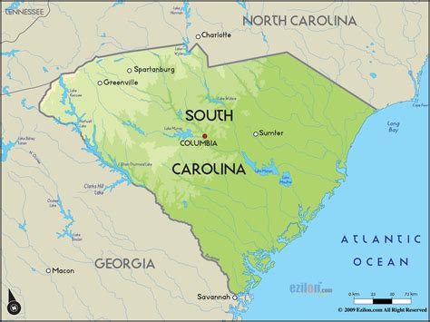 geographical map  south carolina  south carolina geographical maps