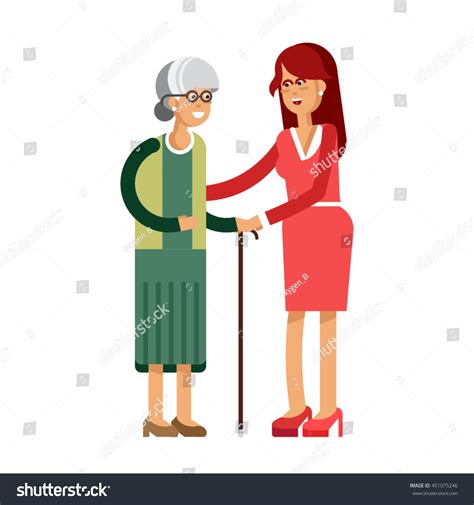 vector illustration adult daughter elderly mother stock vector royalty