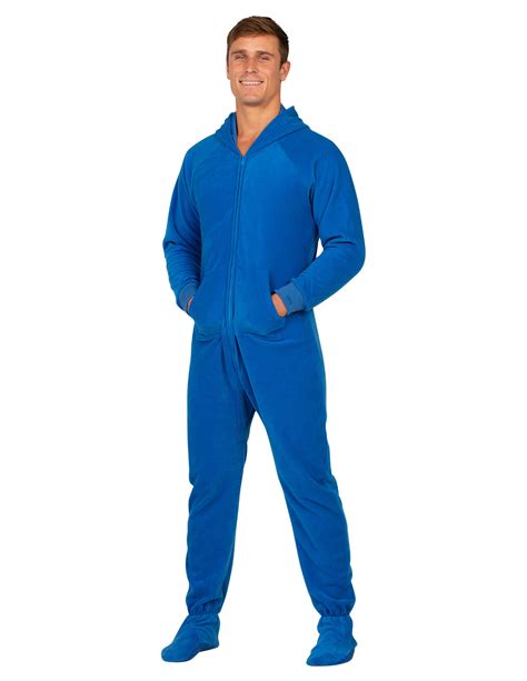 Brilliant Blue Hoodie One Piece Adult Hooded Footed Pajamas One