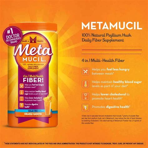metamucil psyllium fiber supplement orange sugar free smooth texture powder 180