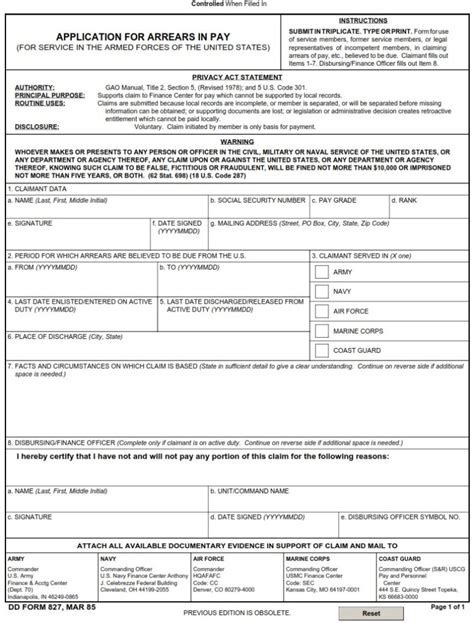 dd form  application  arrears  pay dd forms