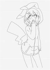Anime Hoodie Girl Drawing Pikachu Coloring Pages Sketch Template Quality Collection High sketch template