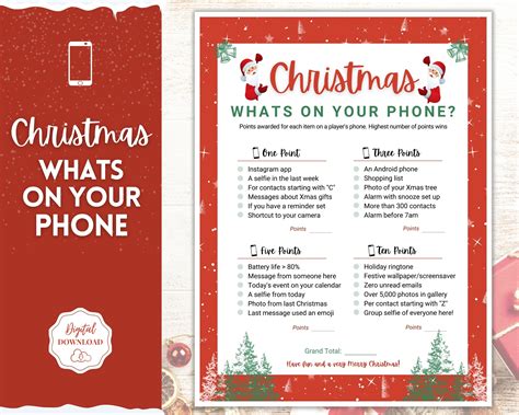 christmas whats   phone game holiday game printables etsy
