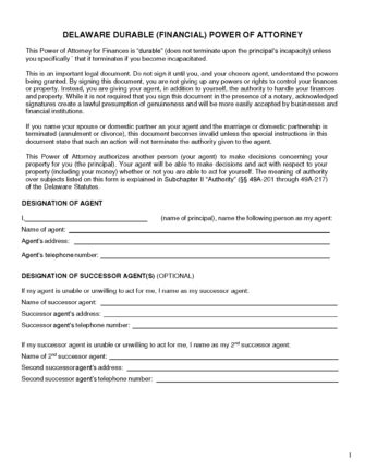 delaware durable power  attorney form
