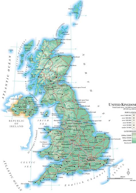 large detailed physical map  united kingdom  roads cities  airports vidianicom