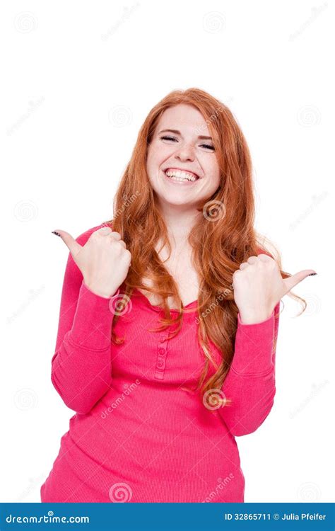 Young Smiling Redhead Woman Portrait Isolated Expression Stock Image