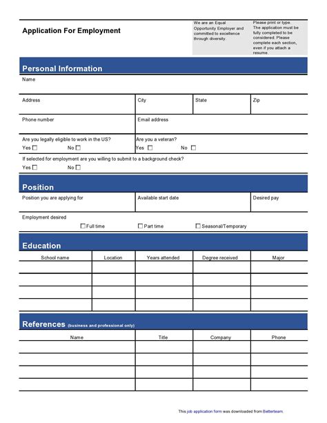 Printable Application Form
