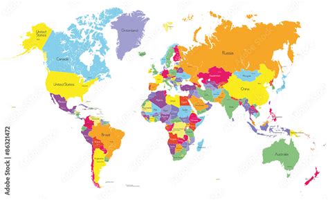 fototapeta kolorowa polityczna mapa swiata  nazwami krajow  stolicami