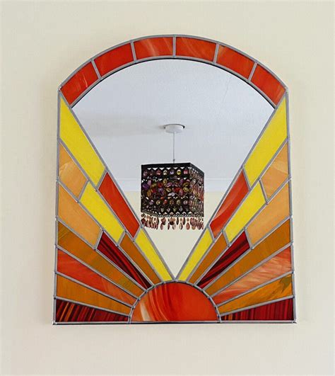 Art Deco Sunburst Stained Glass Wall Mirror Ebay