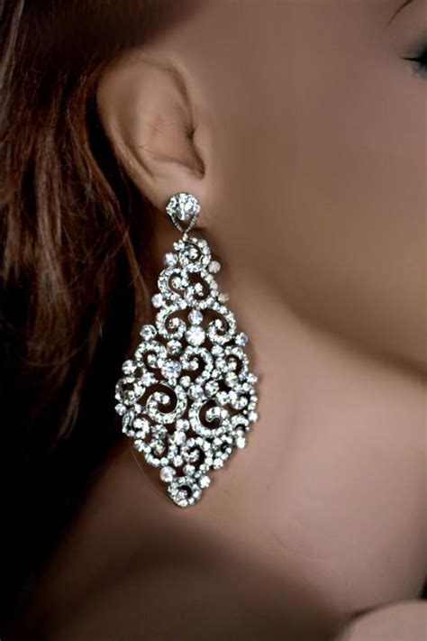 big bridal earrings swarovski crystal earrings wedding chandelier earrings statment earrings