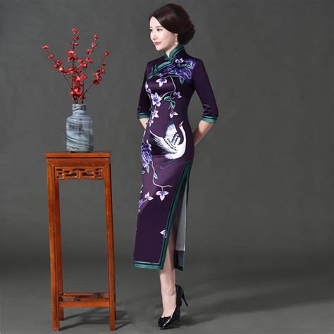 buy 2018 modern cheongsam sexy qipao long purple gown