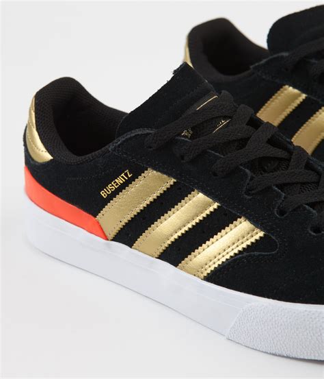 adidas busenitz vulc ii shoes core black gold metallic solar red flatspot