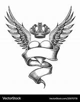 Heart Wings Crown Tattoo Vector Engraving Tattoos Designs Wing Vectorstock Choose Board Men sketch template