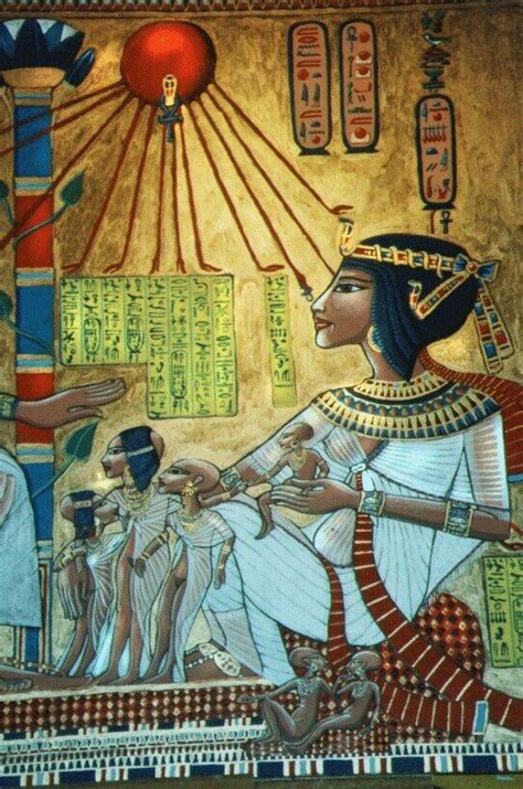 Queen Nefertiti With Her Daughters Worshiping The Sun God