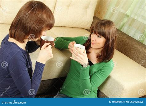 smiling girls  tea stock image image  couple brunette