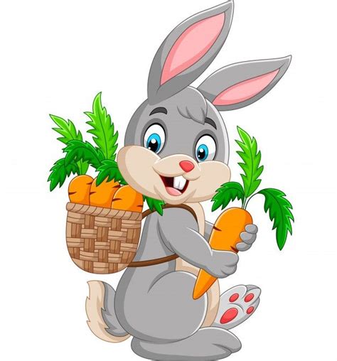 A Cartoon Rabbit Holding A Basket Full Of Carrots And Pointing To Its