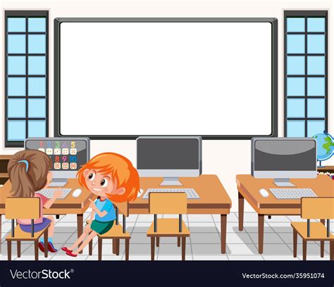 young student  computer  classroom vector image