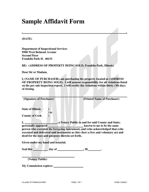 affidavit form sample  printable documents