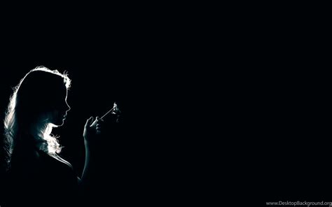 Girl Smoking Cigarettes Shadow On Black Backgrounds Desktop Background