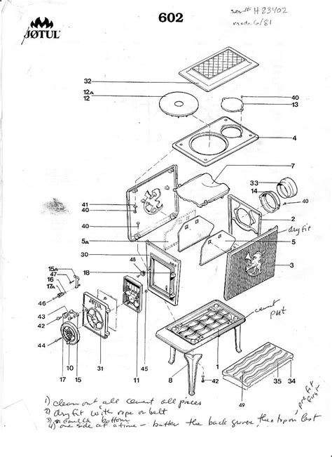 jotul  exploded drawing drawing furniture paneling wood stove