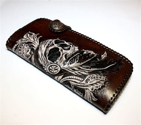 hand tooled biker wallet   pattern  sheridan style  etsy