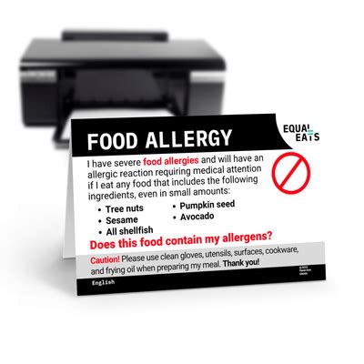 printable food allergy card  languages  allergens equal eats