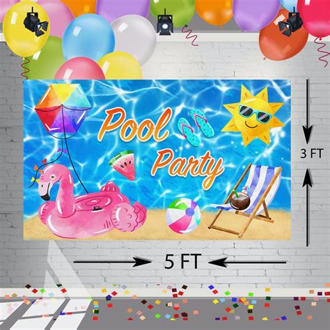 Pool Party Decorations Summer Backdrop Pool Party Banner For Birthday