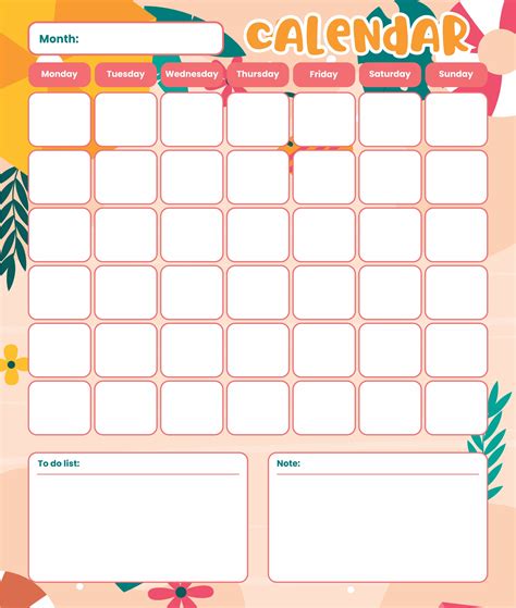month   glance blank calendar template  calendar printable