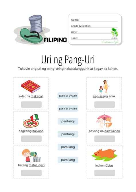 uri ng pangngalan worksheets images and photos finder