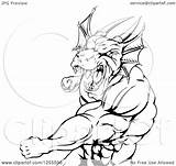 Muscular Punching Dragon Illustration Man Clipart Royalty Atstockillustration Vector 2021 sketch template