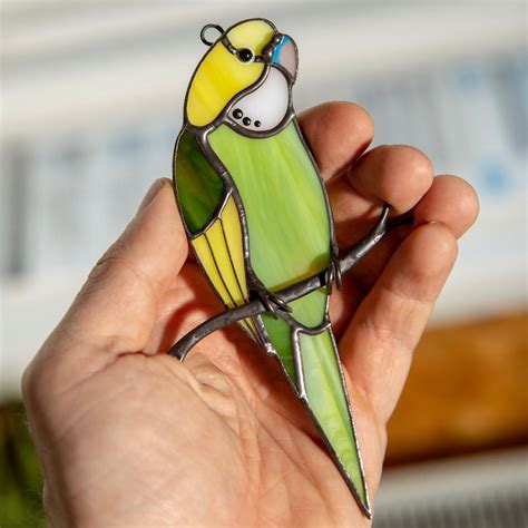 Stained Glass Budgerigar Bird Suncatcher For Window Decoration Glass