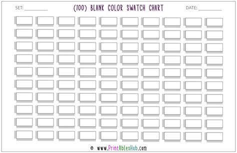 printable blank color swatch chart  calendar printable