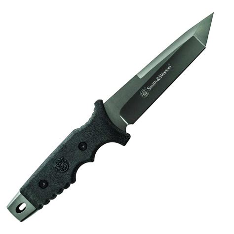 smith wesson black   tanto fixed blade knife