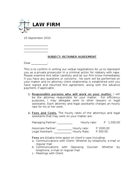 sample retainer agreement paralegal lawyer