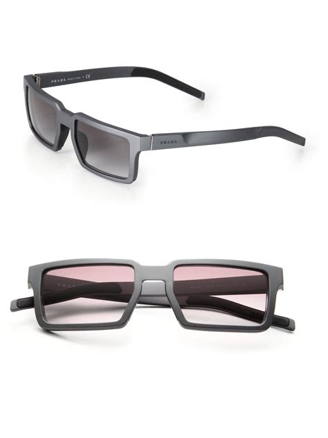 prada 51mm rectangle aluminum sunglasses in dark grey gray for men lyst