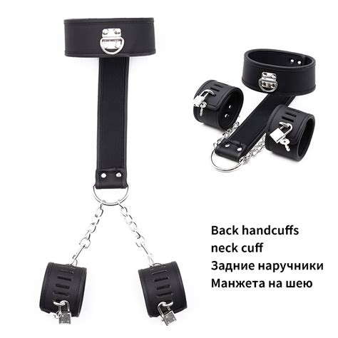 Sex Collar With Handcuffs Erotic Leather Bondage Restraint Harness