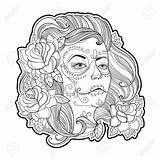 Catrina Coloring Skull Dead Sugar Girl Calavera Mexican Roses Face La Drawing Makeup Vector Pages Muertos Tattoo Dia Los Illustration sketch template