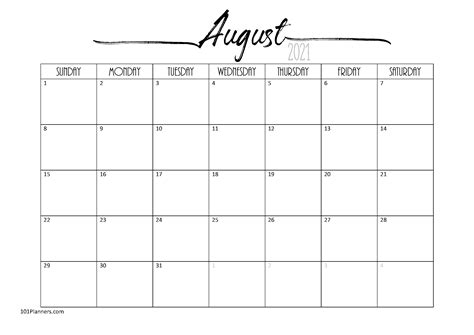 printable august  calendar