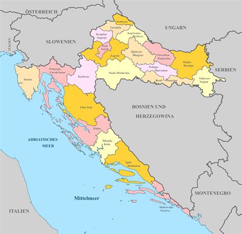 kroatien karte mit regionen landkarten mit provinzen