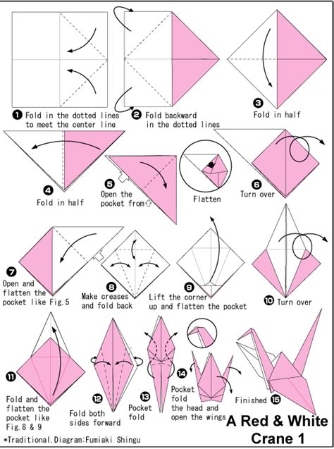 red  white crane  easy origami instructions  kids