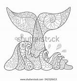 Whale Zentangle Tail Waves Shutterstock Hand Trace Anti sketch template