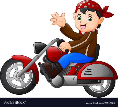 cartoon boy funny riding  motorcycle royalty  vector