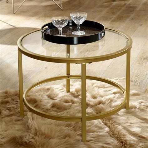 This Vintage Gold Round Glass Top Coffee Table Is A Stunning Furniture