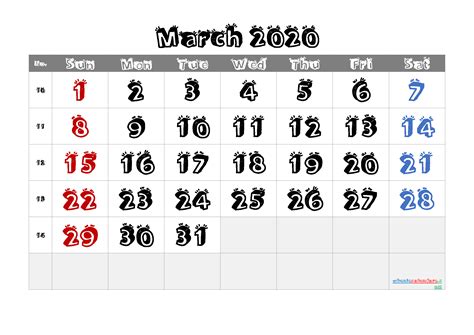 printable march  calendar