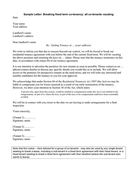 residential tenancy agreement termination letter  word   formats