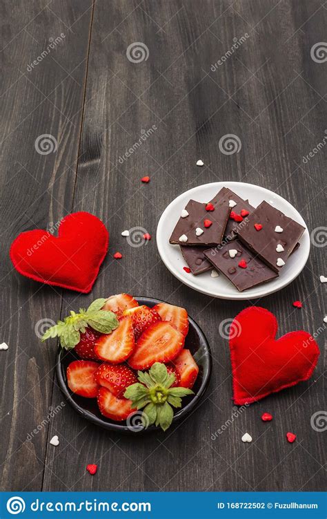 valentine`s day romantic concept chocolate fresh ripe strawberry red