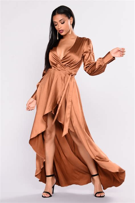 sulty vixen satin wrap dress brown