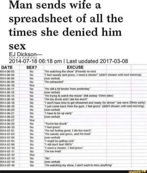 man sends wite a spreadsheet of all the times she denied