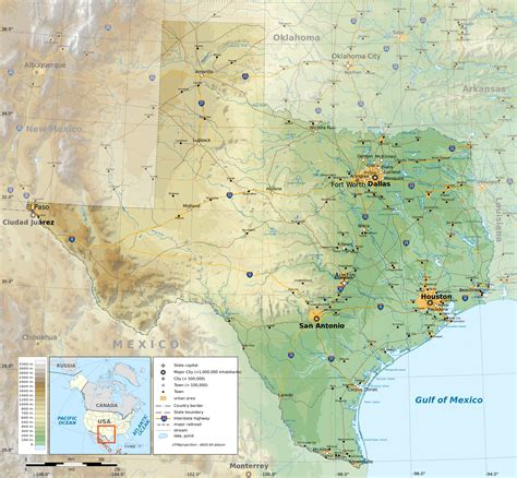 large detailed physical map   state  texas  roads highways cities   marks