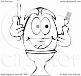 Silverware Outlined Boiled Egg Holding Happy Royalty Clipart Andrei Marincas Cartoon Vector Template sketch template